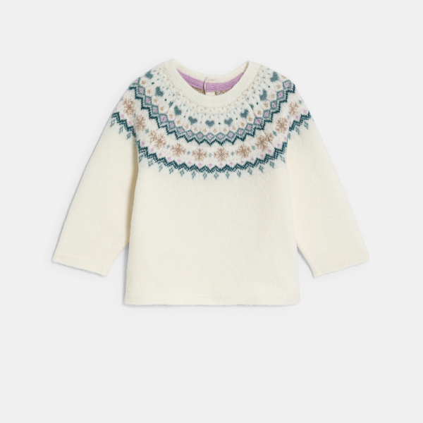 كنزة منسوجة من الجاكار باللون الأرجواني للفتيات الصغيرات